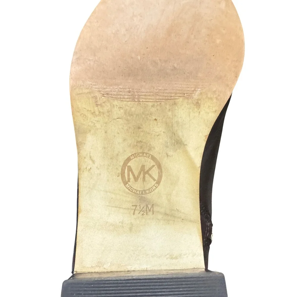 Michael Kors Brown Leather Riding Boots MK Logo Buckle Side‎ Zip Women Size 7.5M - Picture 10 of 10